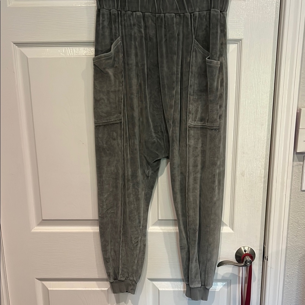 Free People Movement Gray Velour Joggers with Pockets